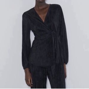 ZARA pleated pleats Please Wrap Top Black Tunic Size S